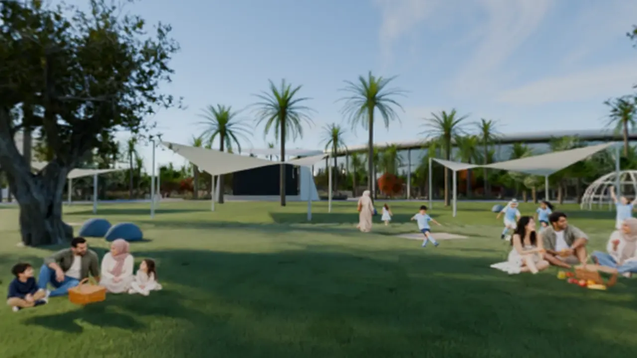 Families on an open lawn under olive trees