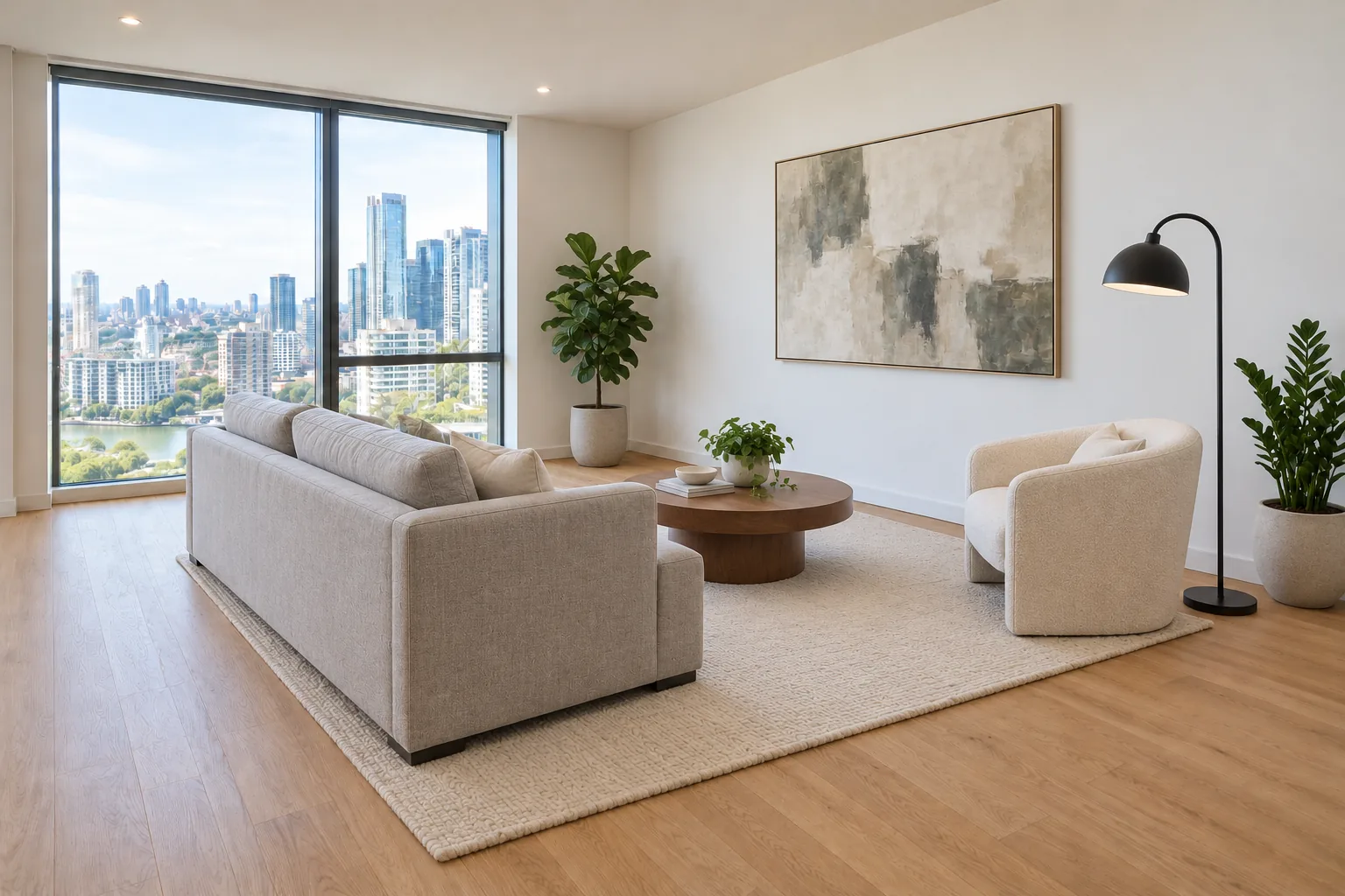 Illustrative virtual staging of the same living room